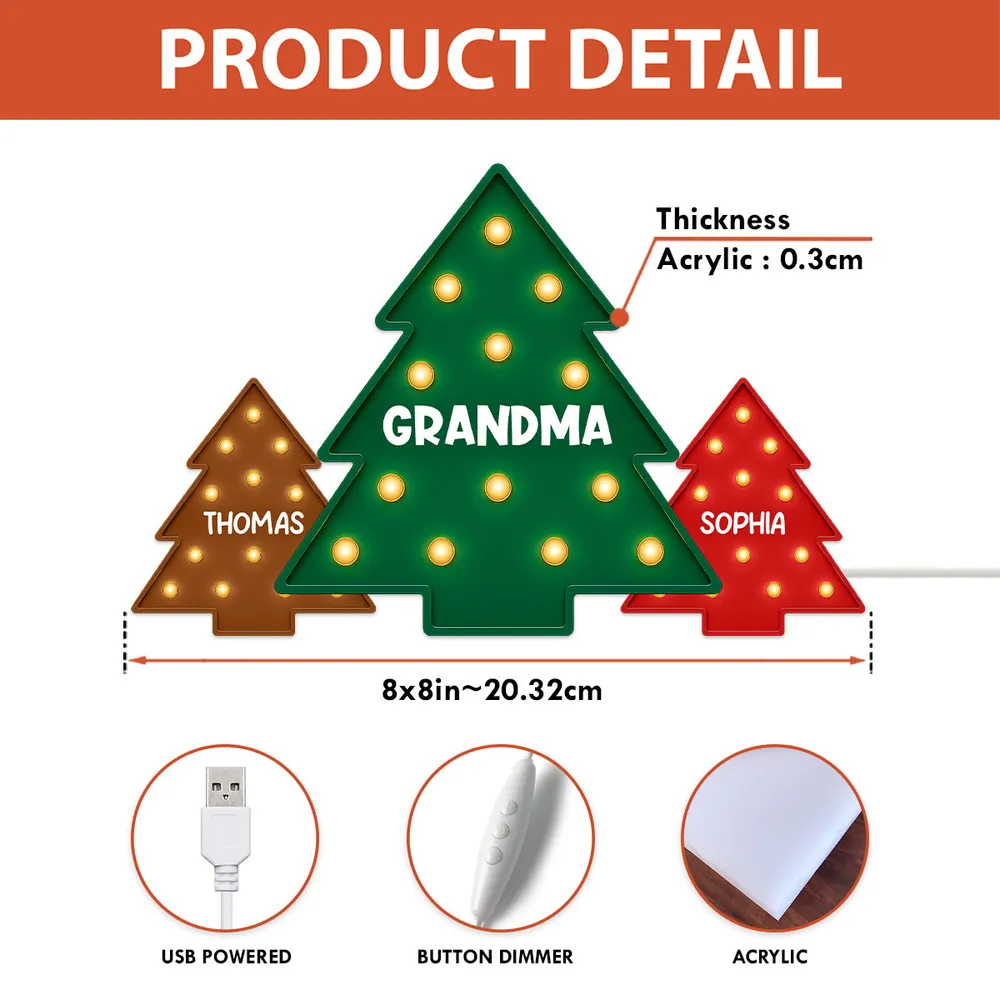 Christmas Tree Acrylic Light Box – Personalized Holiday Gift for Grandma and Family - Image 4