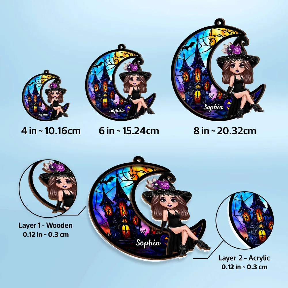 Wood and Acrylic Layered Ornament – Whimsical Moonlight Witch Design, Perfect Gift for Halloween Lovers - Image 6