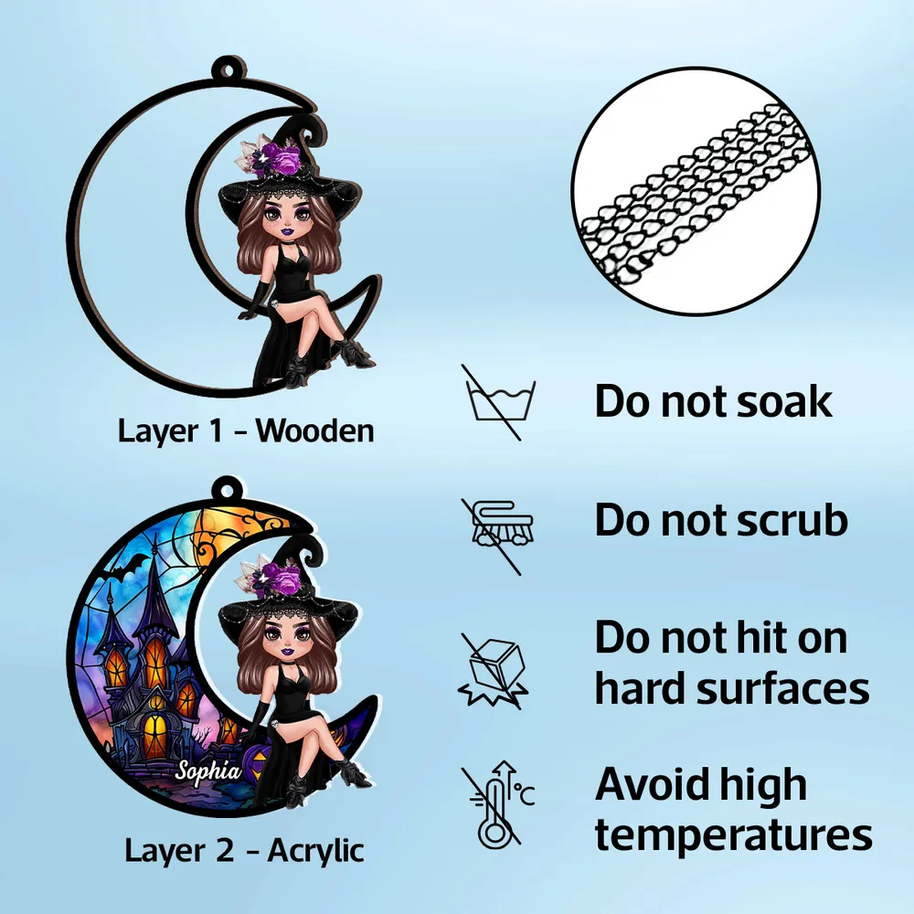 Wood and Acrylic Layered Ornament – Whimsical Moonlight Witch Design, Perfect Gift for Halloween Lovers - Image 7