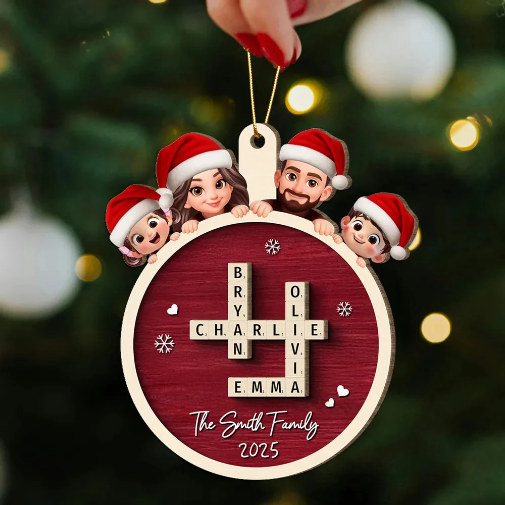 Personalized Family Scrabble Game 2-Layer Wooden Ornament – Custom Christmas Decoration