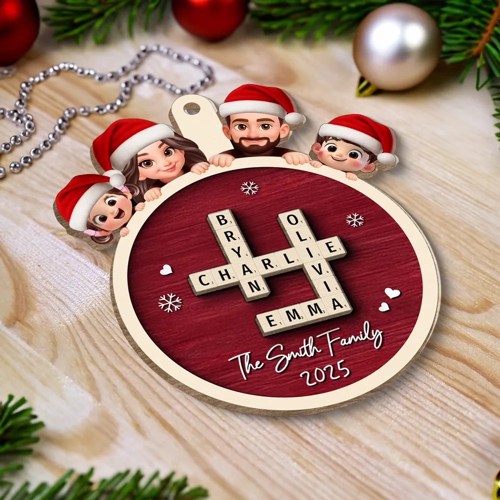 Personalized Family Scrabble Game 2-Layer Wooden Ornament – Custom Christmas Decoration - Image 2