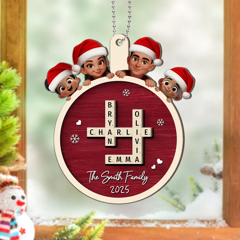 Personalized Family Scrabble Game 2-Layer Wooden Ornament – Custom Christmas Decoration - Image 5