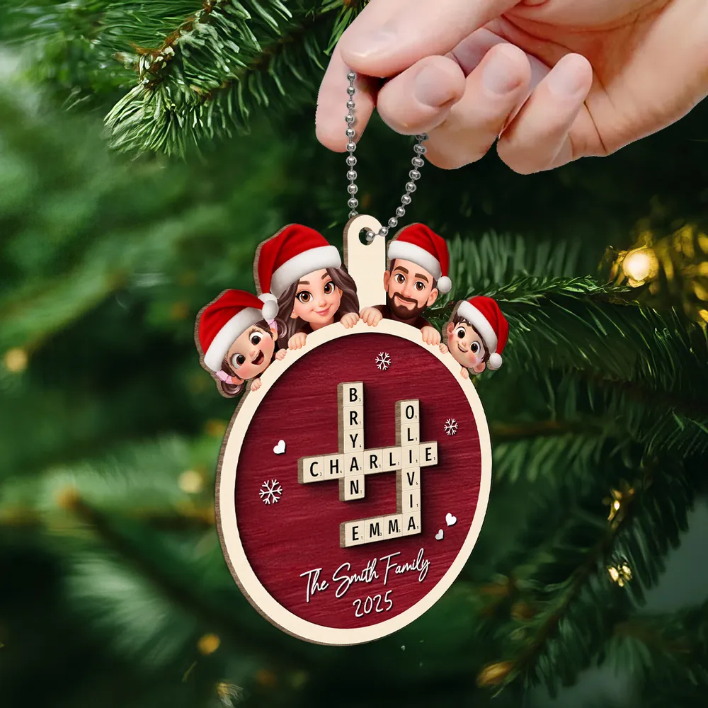 Personalized Family Scrabble Game 2-Layer Wooden Ornament – Custom Christmas Decoration - Image 6