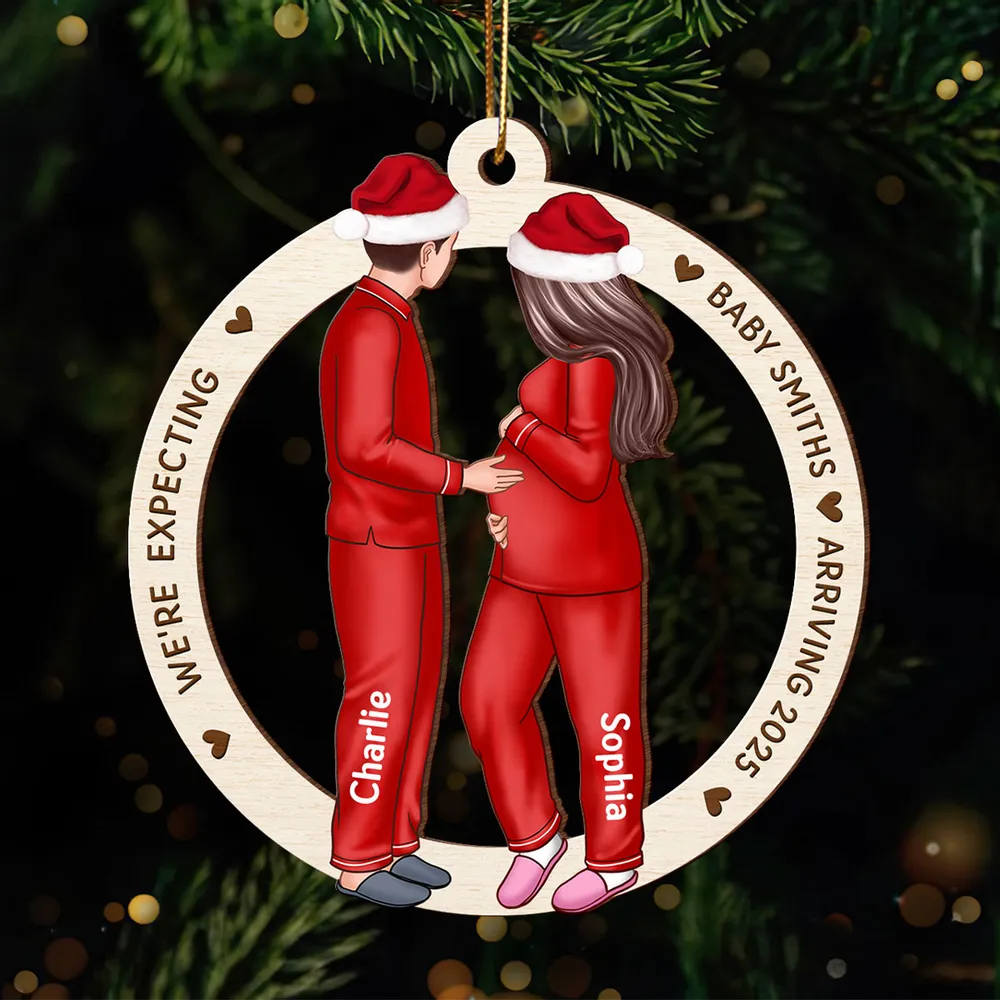 Customizable Couple Pregnancy Wooden Ornament, Celebrating the Arrival of New Life