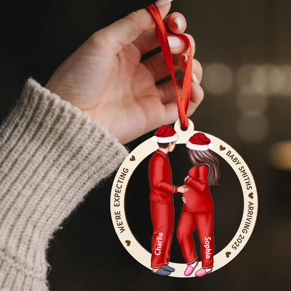 Customizable Couple Pregnancy Wooden Ornament, Celebrating the Arrival of New Life - Image 2