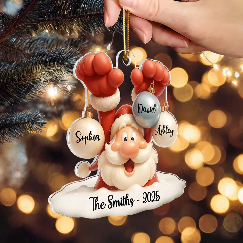 Santa Family Acrylic Ornament, festive bauble design with Santa holding ornaments, perfect gift for families, cozy tree decoration - Image 7