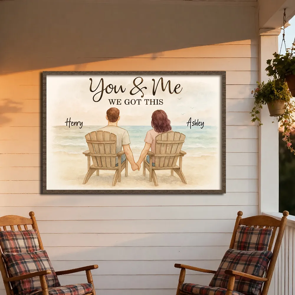 Romantic Seaside Poster, hand-in-hand couple illustration with gentle ocean background, warm modern wall art, heartfelt gift for partners or newlyweds - Image 5