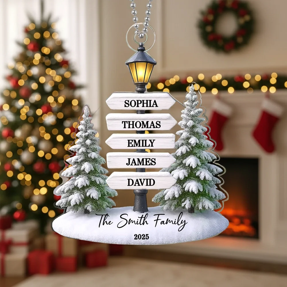 Family Name Tree Sign Acrylic Ornament – Personalized Christmas Decoration