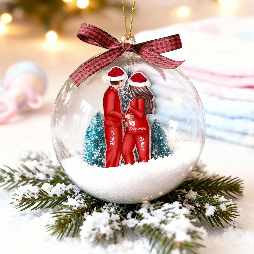 Acrylic Snow Globe Ornament Featuring Couple Expecting Baby, Christmas Tree Decor and Perfect Gift for New Parents - Image 8