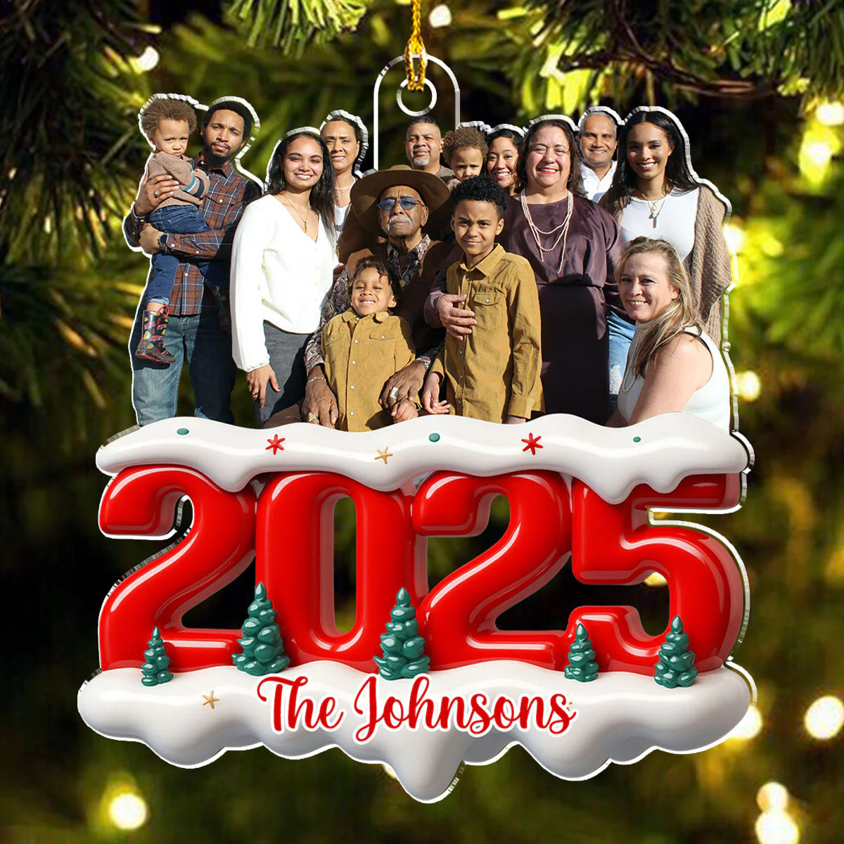 Acrylic Ornament with Custom Photo, Snowy Red Number for Christmas Tree Decor — a unique gift for family or parents - Image 5