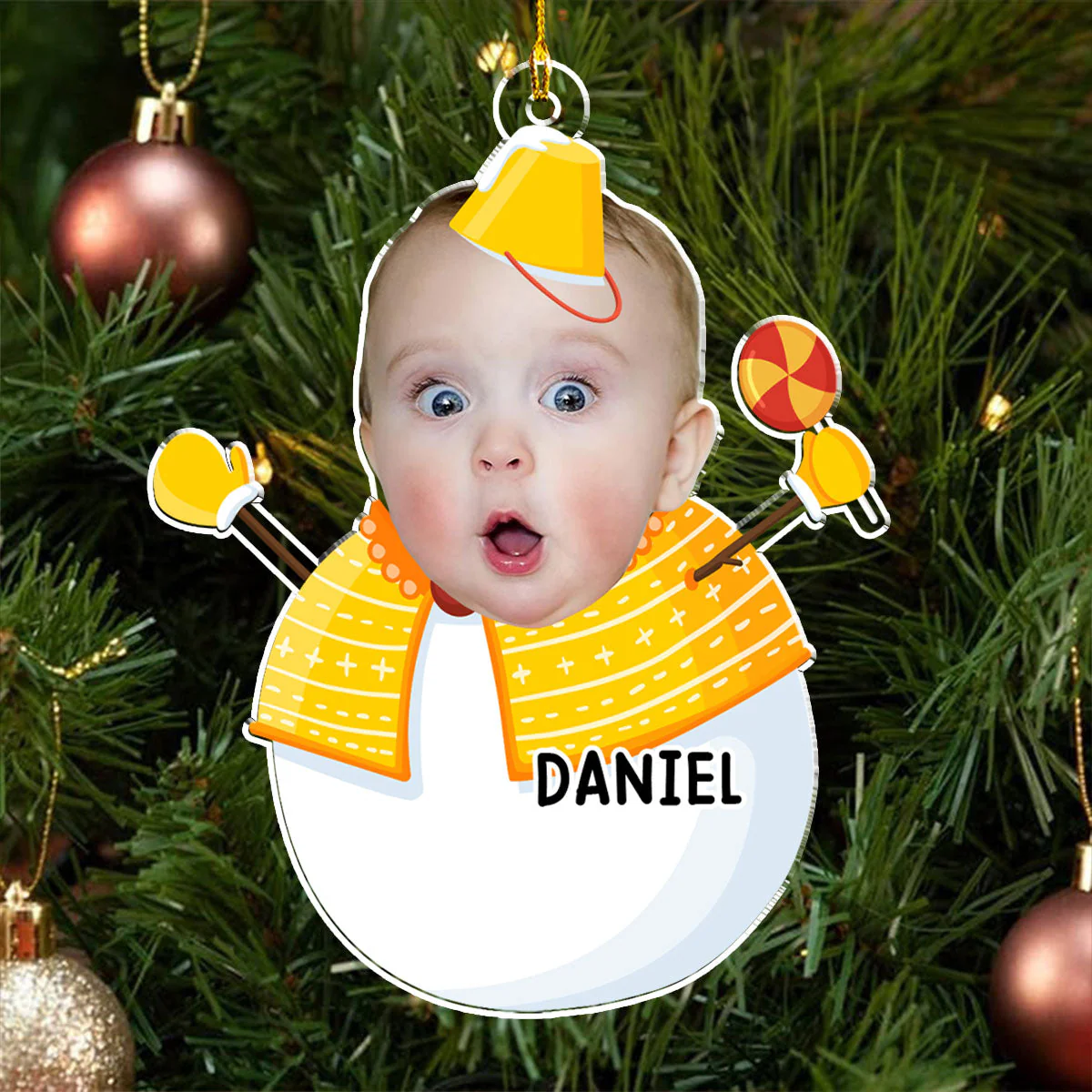 Custom Photo Acrylic Ornament, Snowman Design for Christmas Tree, a unique gift for parents & grandparents - Image 2