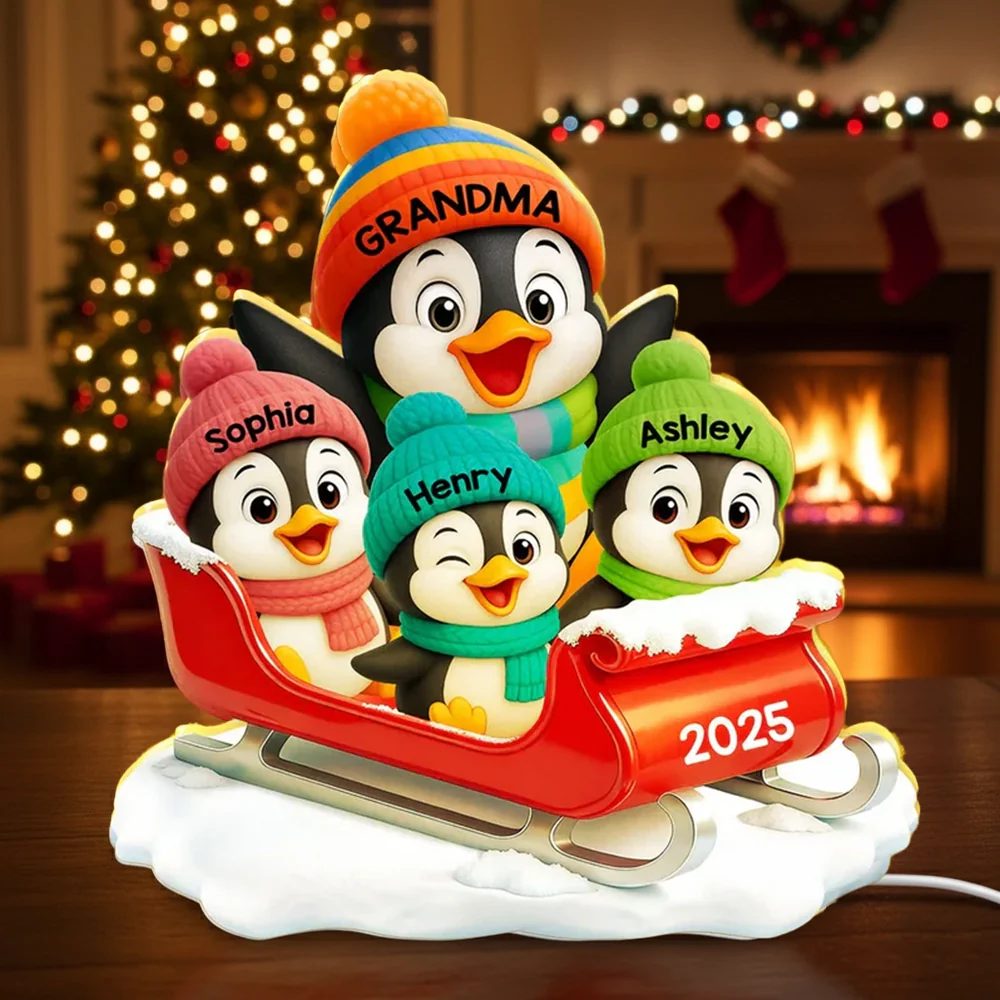Acrylic Light Box of Christmas Penguin Family – Warm Holiday Scene & Perfect Gift for Grandma or Family