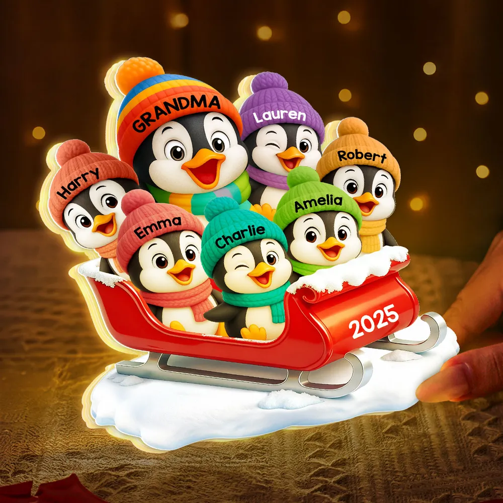 Acrylic Light Box of Christmas Penguin Family – Warm Holiday Scene & Perfect Gift for Grandma or Family - Image 3