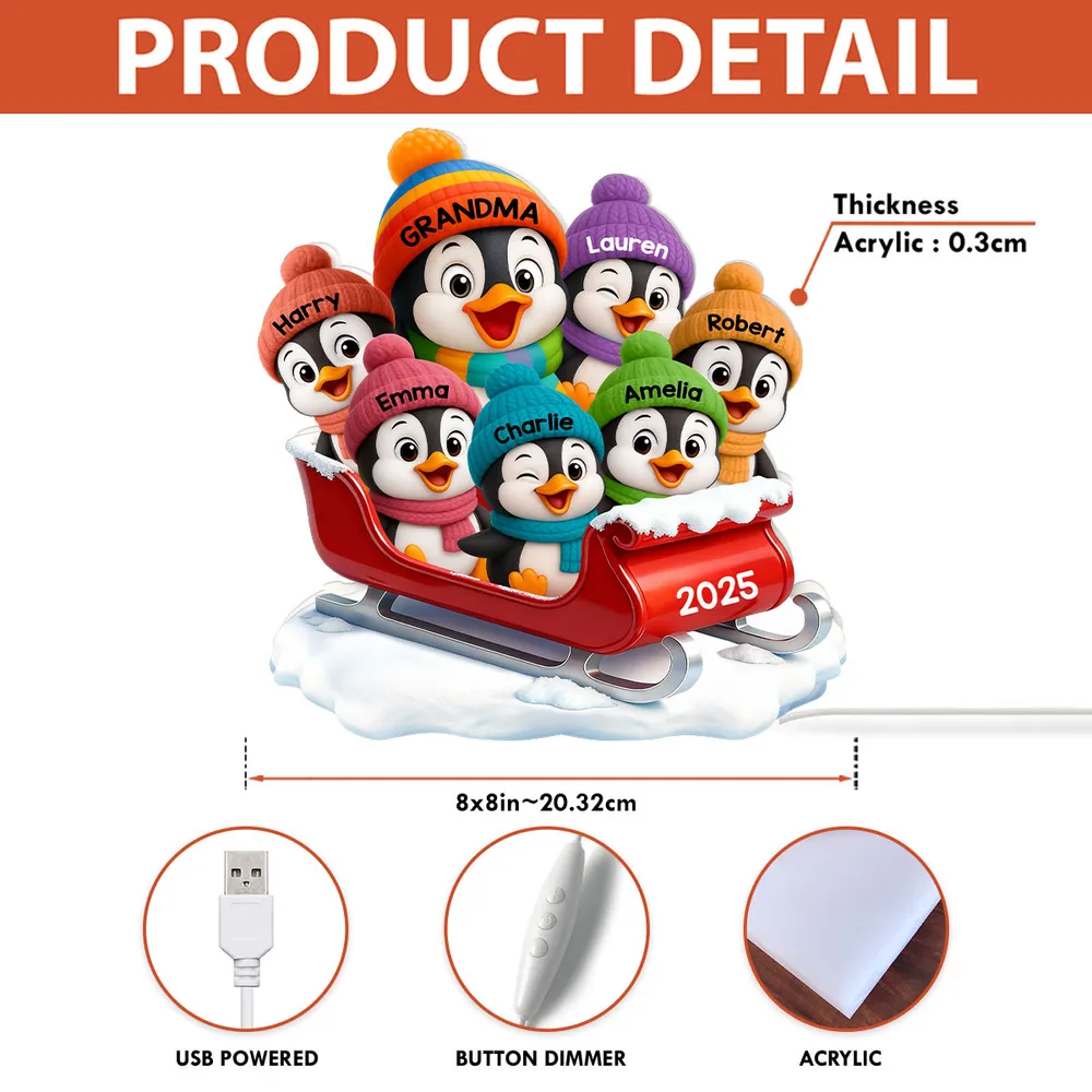 Acrylic Light Box of Christmas Penguin Family – Warm Holiday Scene & Perfect Gift for Grandma or Family - Image 4