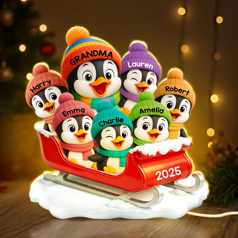 Acrylic Light Box of Christmas Penguin Family – Warm Holiday Scene & Perfect Gift for Grandma or Family - Image 5