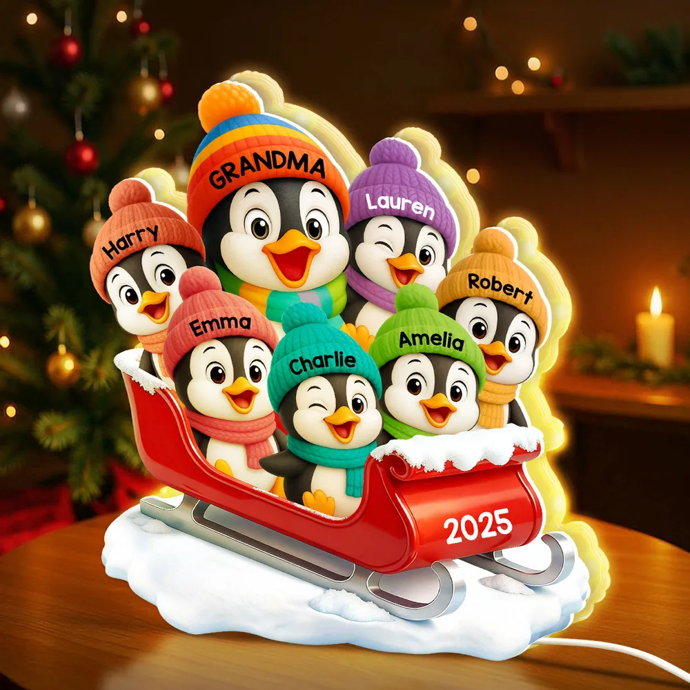 Acrylic Light Box of Christmas Penguin Family – Warm Holiday Scene & Perfect Gift for Grandma or Family - Image 6