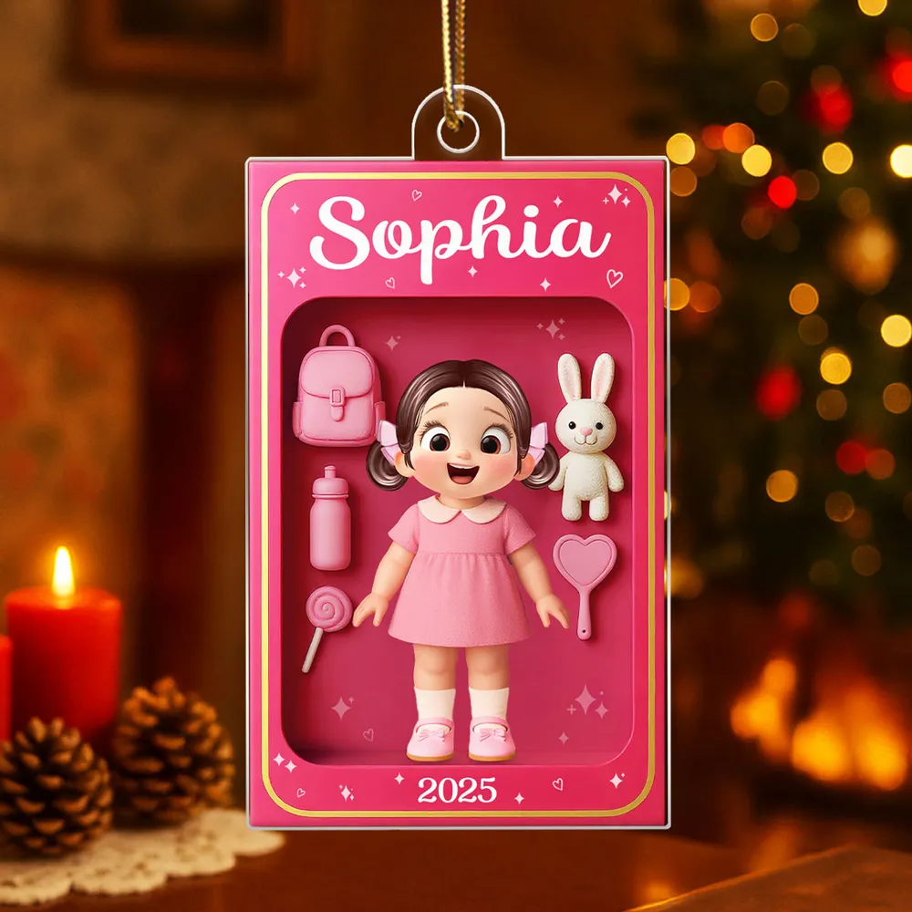 Pink Acrylic Girl Ornament - Personalized Gift for Kids - Image 5