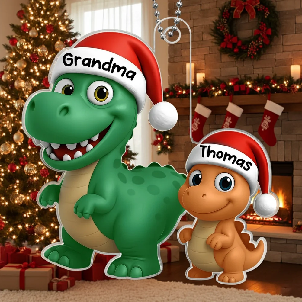Dinosaur Family Acrylic Ornament | Cute Grandma & Kid Design, Perfect Gift for Christmas & Family Bonding