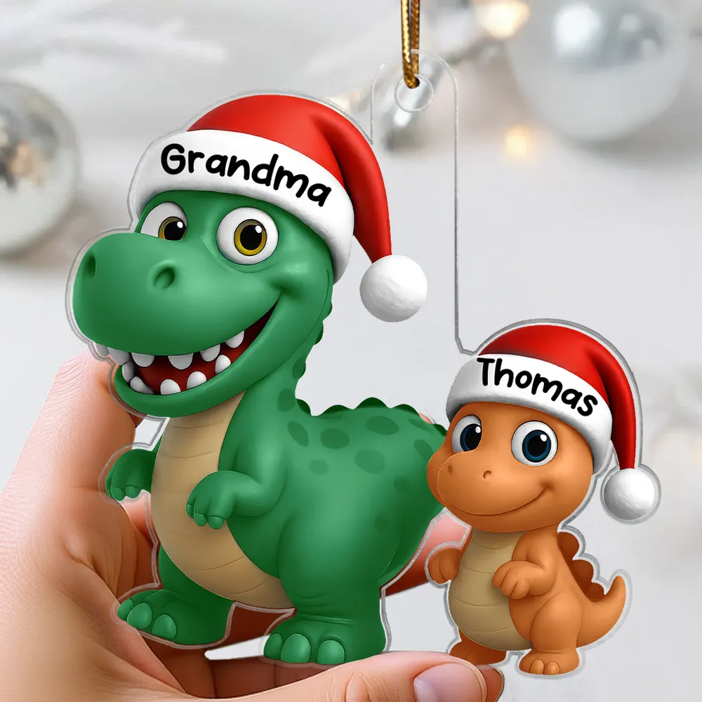 Dinosaur Family Acrylic Ornament | Cute Grandma & Kid Design, Perfect Gift for Christmas & Family Bonding - Image 2