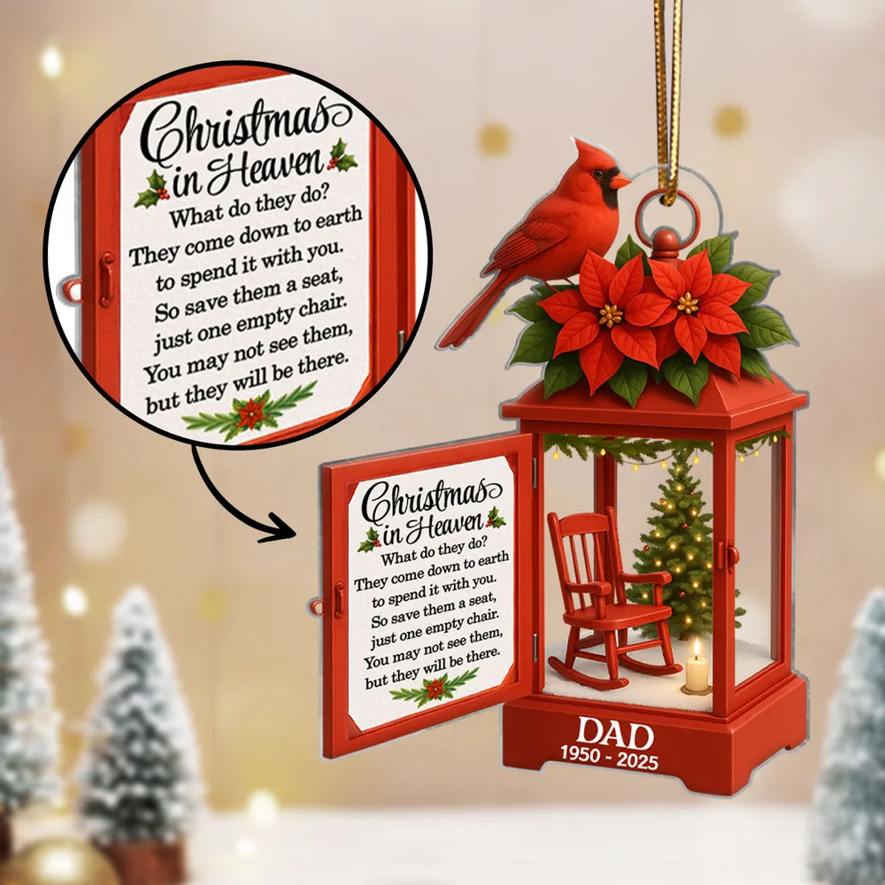Acrylic Ornament Lantern Scene with Poinsettia and Candle – serene remembrance tree ornament, gift-ready memorial keepsake for Dad, Mom, and loved ones - Image 5