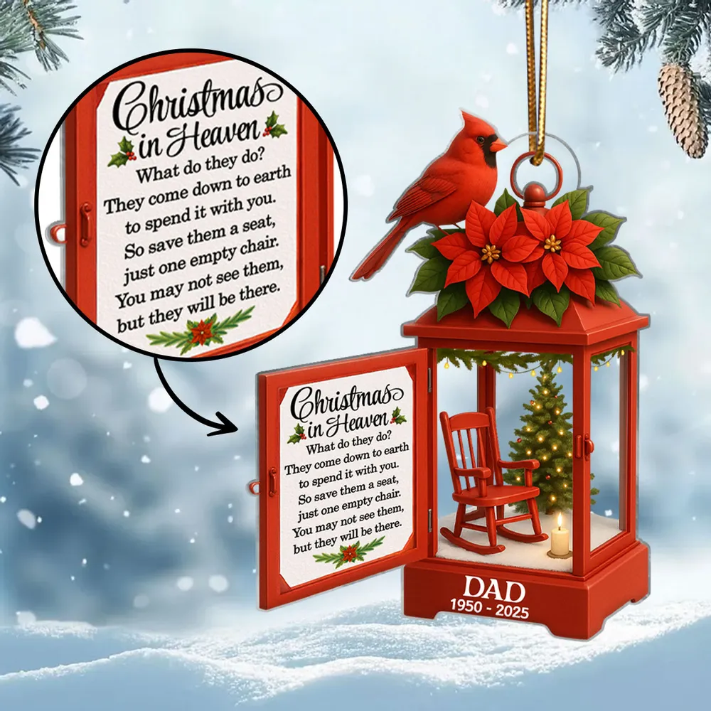 Acrylic Ornament Lantern Scene with Poinsettia and Candle – serene remembrance tree ornament, gift-ready memorial keepsake for Dad, Mom, and loved ones - Image 6