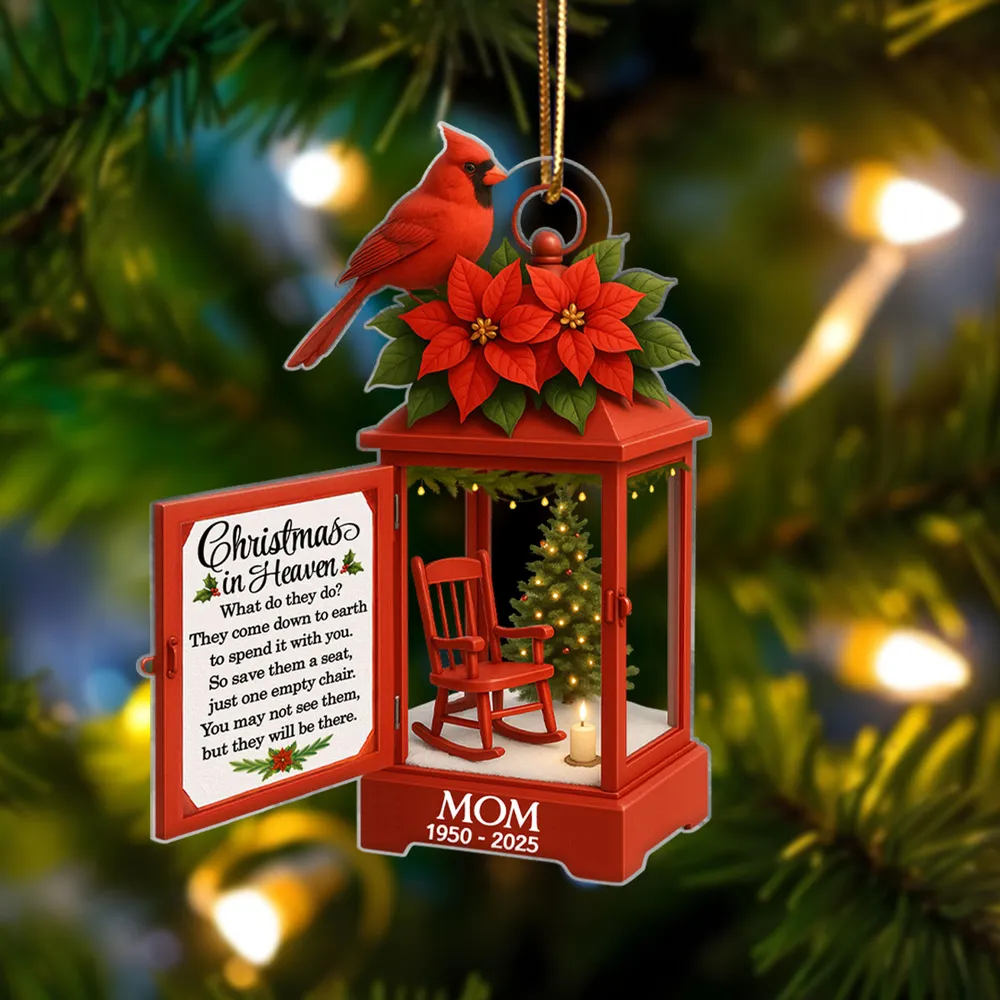 Acrylic Ornament Lantern Scene with Poinsettia and Candle – serene remembrance tree ornament, gift-ready memorial keepsake for Dad, Mom, and loved ones - Image 8