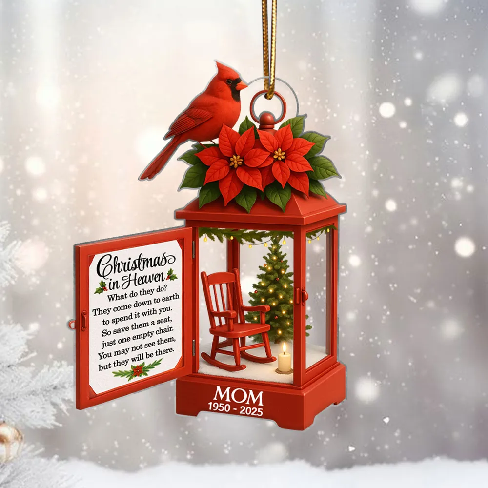 Acrylic Ornament Lantern Scene with Poinsettia and Candle – serene remembrance tree ornament, gift-ready memorial keepsake for Dad, Mom, and loved ones - Image 9