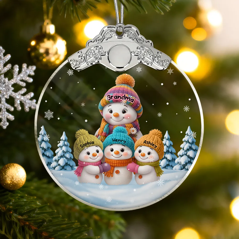Snowman Family Silver Capped Glass Ornament – Heartwarming Holiday Gift for Grandma & Loved Ones