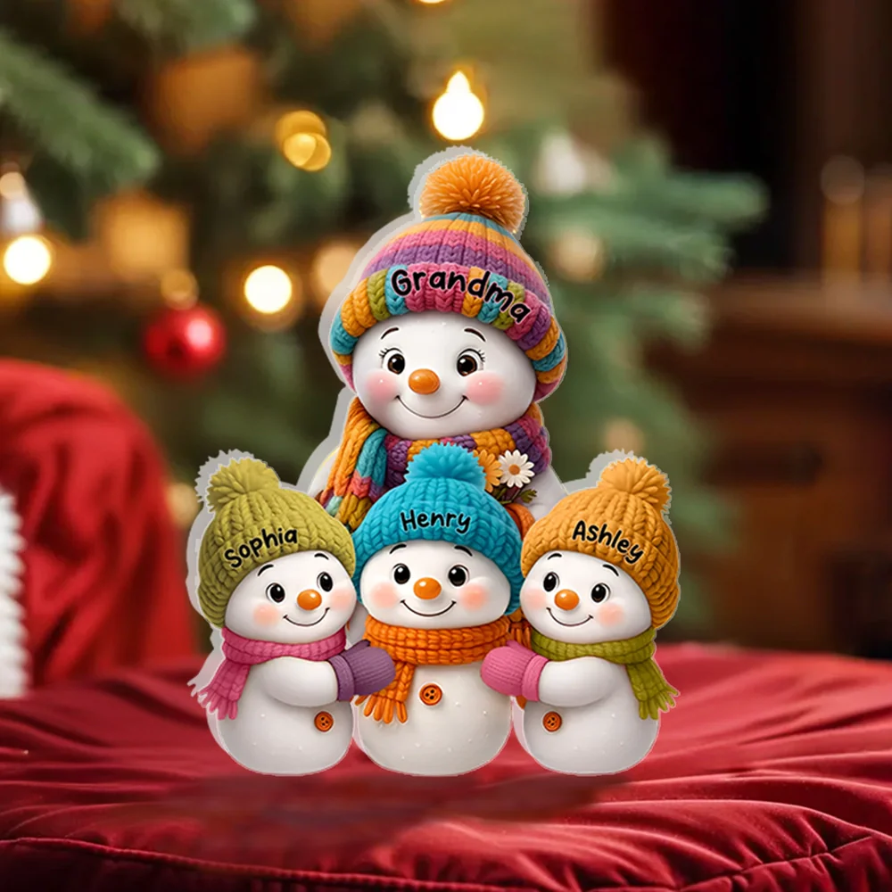 Shaped Acrylic Block Plaque Snowman Family – Cozy Winter Mantel Décor, heartwarming keepsake, perfect gift for Grandma - Image 3