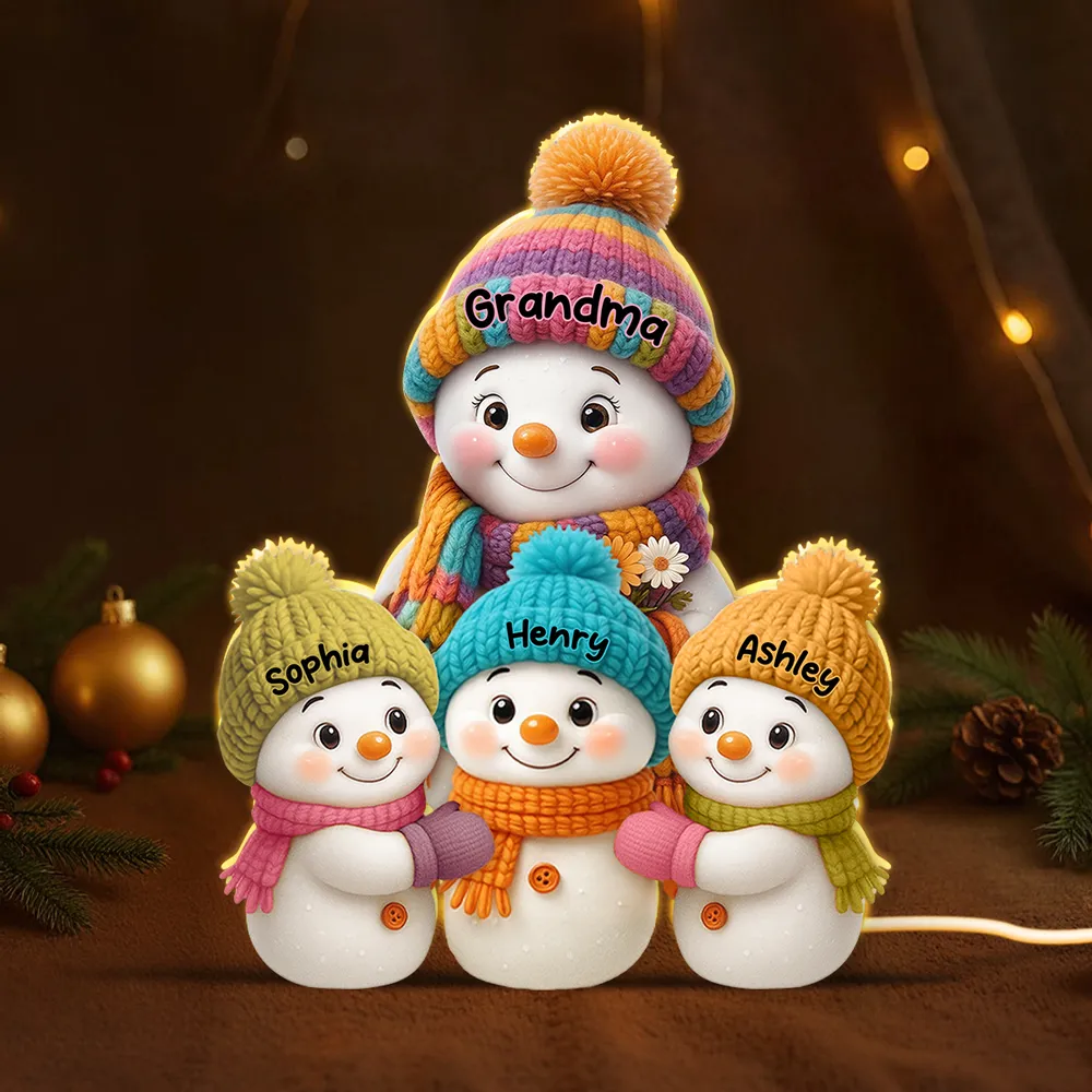 Personalized Snowman Family Acrylic Light Box - A Cozy Holiday Gift for Loved Ones