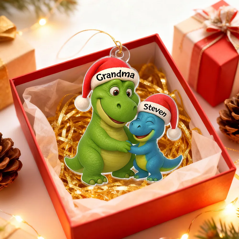Custom Christmas Dinosaur Family Ornament with Hug Design - Image 11