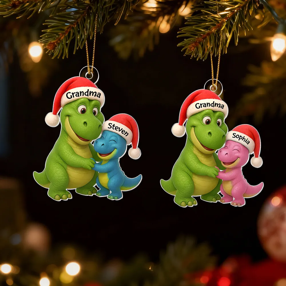 Custom Christmas Dinosaur Family Ornament with Hug Design - Image 12