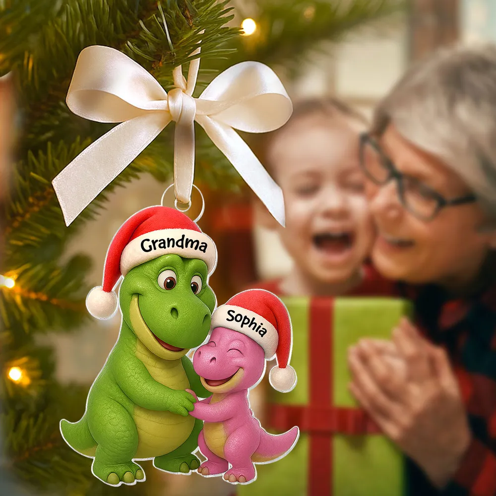 Custom Christmas Dinosaur Family Ornament with Hug Design - Image 2