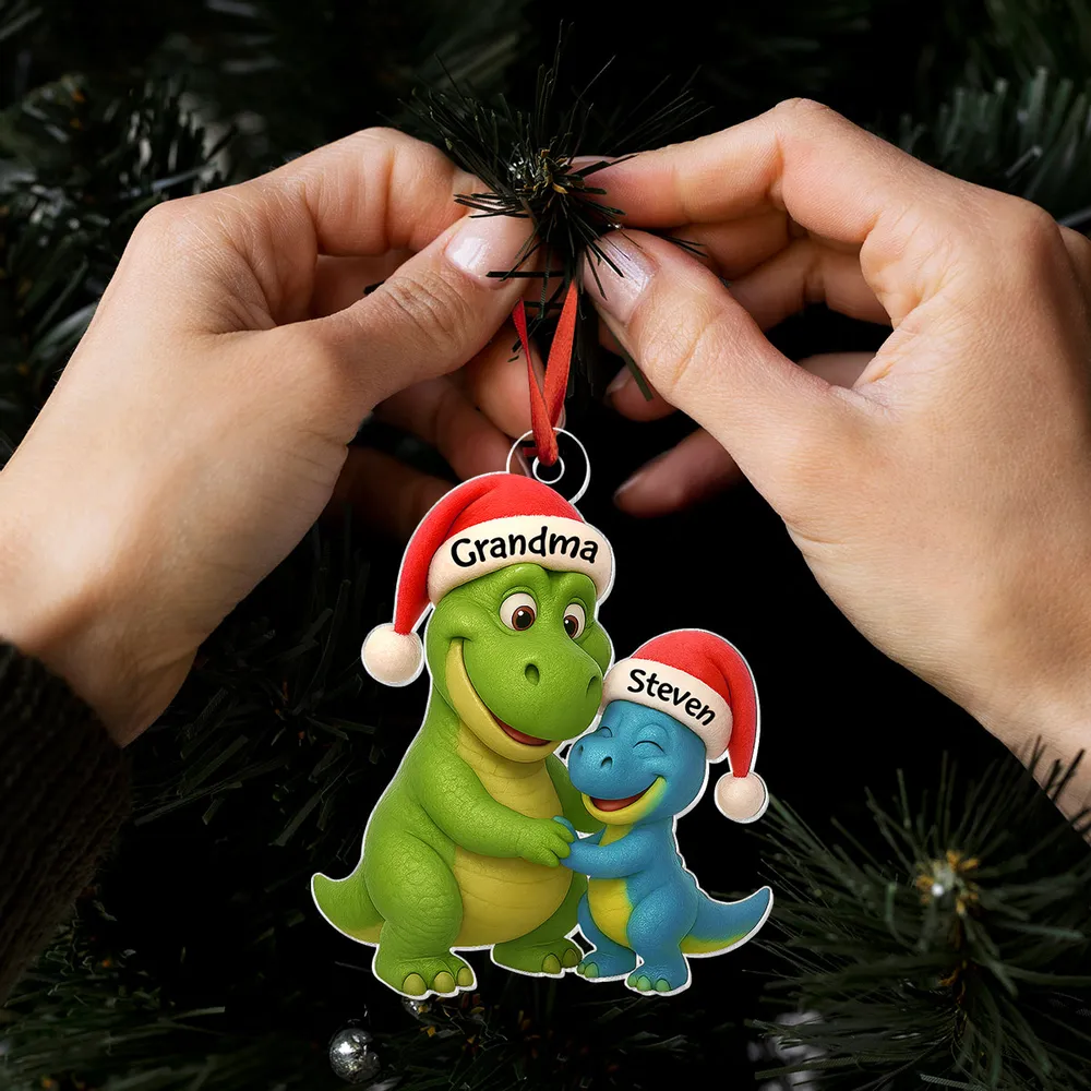 Custom Christmas Dinosaur Family Ornament with Hug Design - Image 5