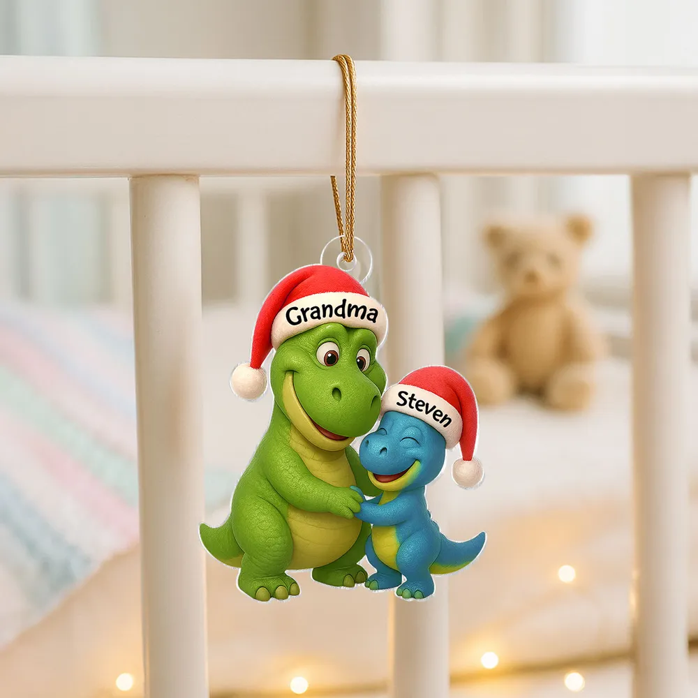 Custom Christmas Dinosaur Family Ornament with Hug Design - Image 6