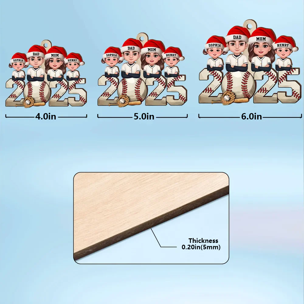 Wooden Baseball Ornament with Cartoon Family Design, Cozy Holiday Décor and Thoughtful Gift for Loved Ones - Image 4