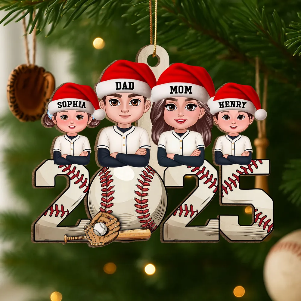 Wooden Baseball Ornament with Cartoon Family Design, Cozy Holiday Décor and Thoughtful Gift for Loved Ones - Image 9