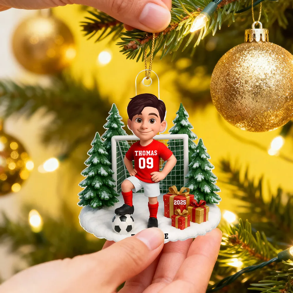 Kids Soccer Goal Ornament with Snowy Ball & Net Scene | Holiday Gift - Image 3