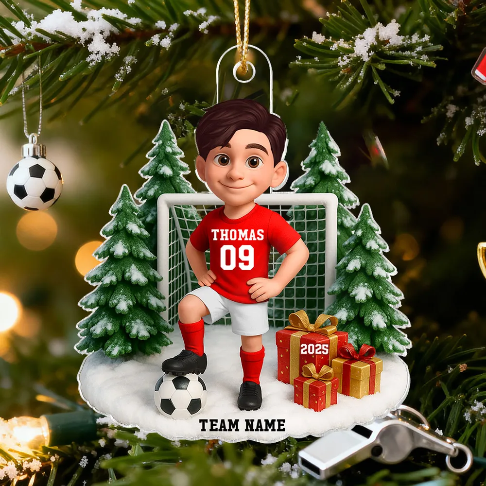 Kids Soccer Goal Ornament with Snowy Ball & Net Scene | Holiday Gift - Image 6