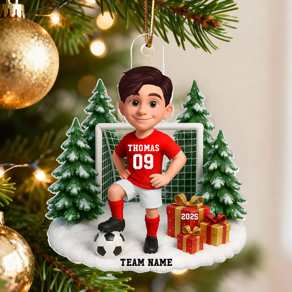Kids Soccer Goal Ornament with Snowy Ball & Net Scene | Holiday Gift - Image 7