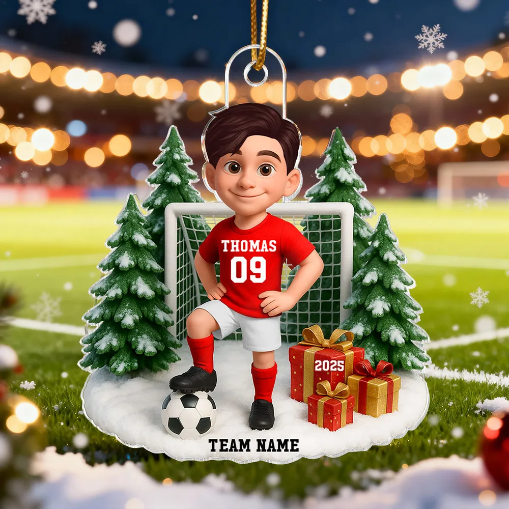 Kids Soccer Goal Ornament with Snowy Ball & Net Scene | Holiday Gift - Image 8