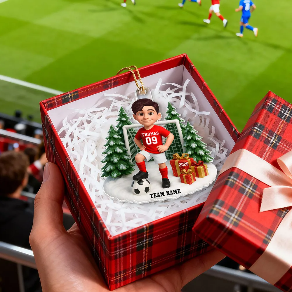 Kids Soccer Goal Ornament with Snowy Ball & Net Scene | Holiday Gift - Image 9