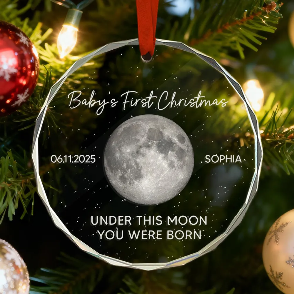 Personalized Baby's First Christmas Moon Ornament Gift - Image 2