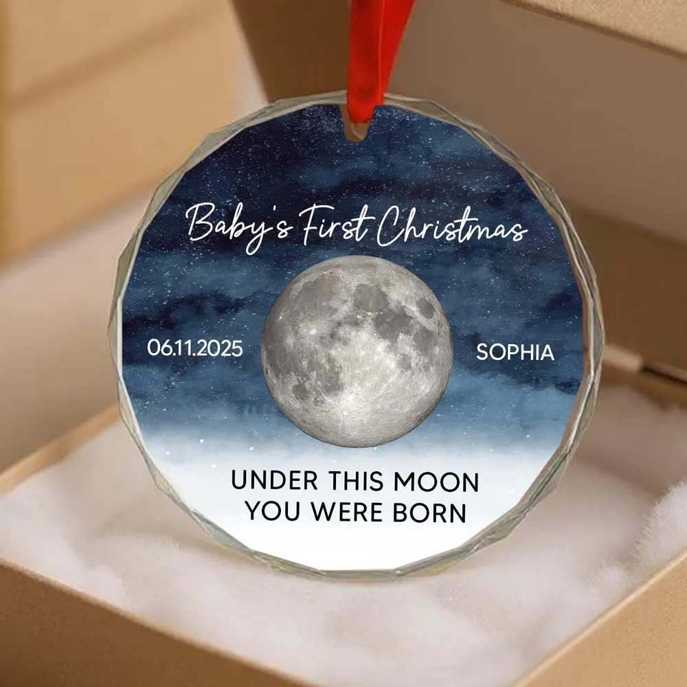 Personalized Baby's First Christmas Moon Ornament Gift - Image 3