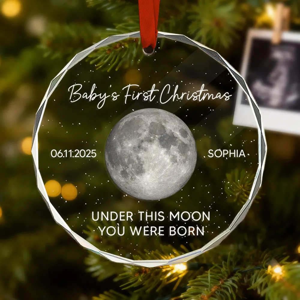 Personalized Baby's First Christmas Moon Ornament Gift - Image 5