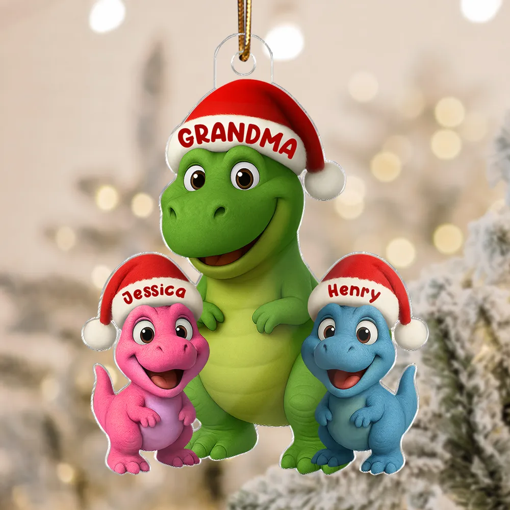 Christmas Grandma & Grandkids Dinosaur Acrylic Ornament – Adorable Family Keepsake, Perfect Gift for Grandparents - Image 2