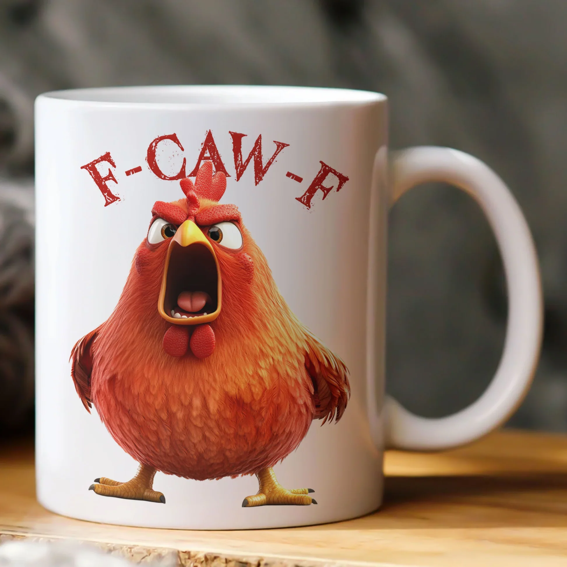 Angry Chicken Funny Mug – F-Caw-F White Ceramic Coffee Cup, Perfect Gift for Friends & Coworkers - Image 3
