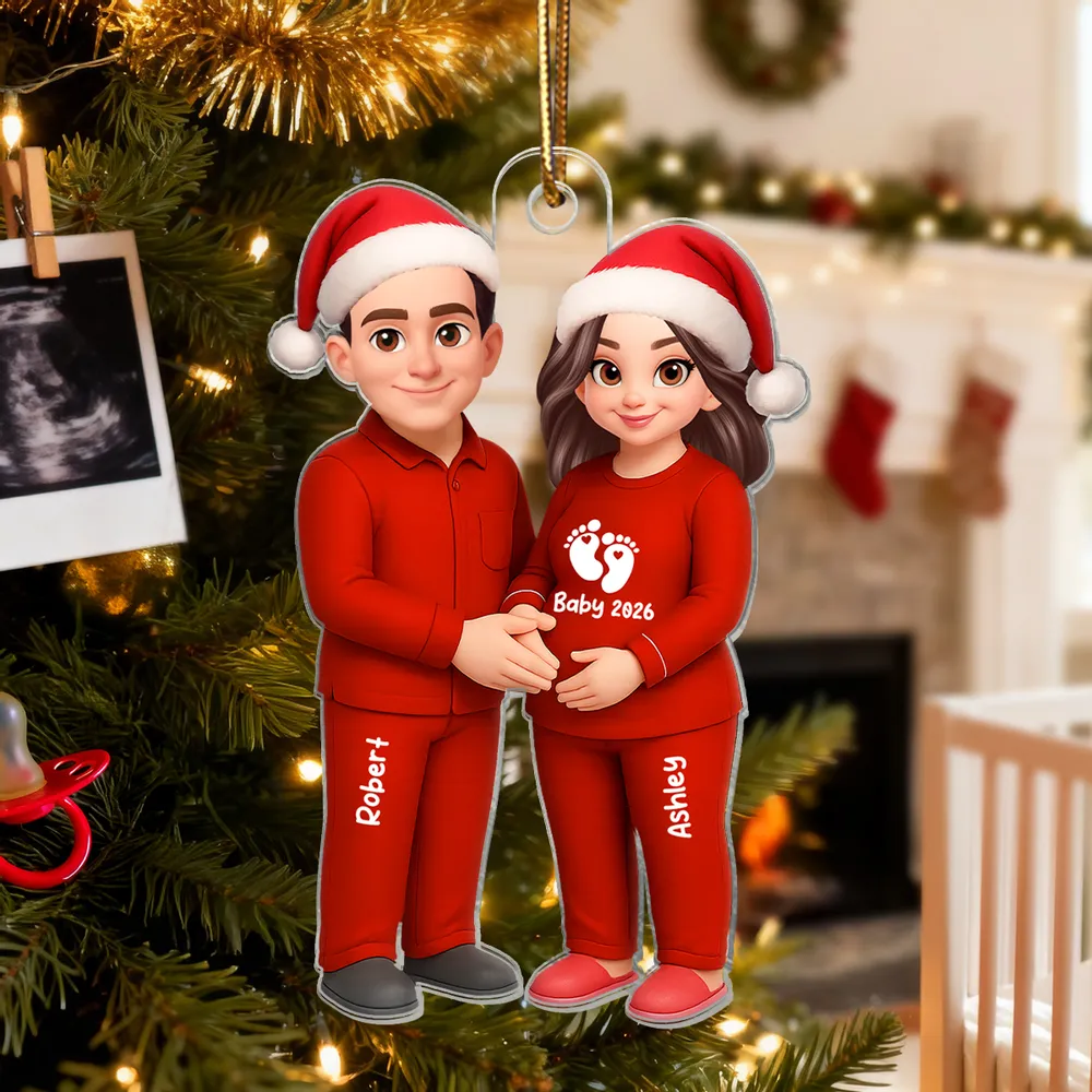 🎉 Ultimate Baby Reveal/Christmas Gift! Personalized Expecting Parents Ornament & Keychain | Custom Names, Skin/Hair Colors - Image 3