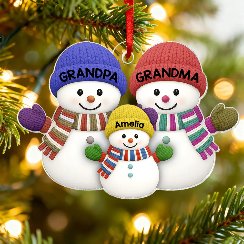 Grandparents & Grandchild Snowman Acrylic Ornament – Heartwarming Family Design, Perfect Holiday Gift - Image 7