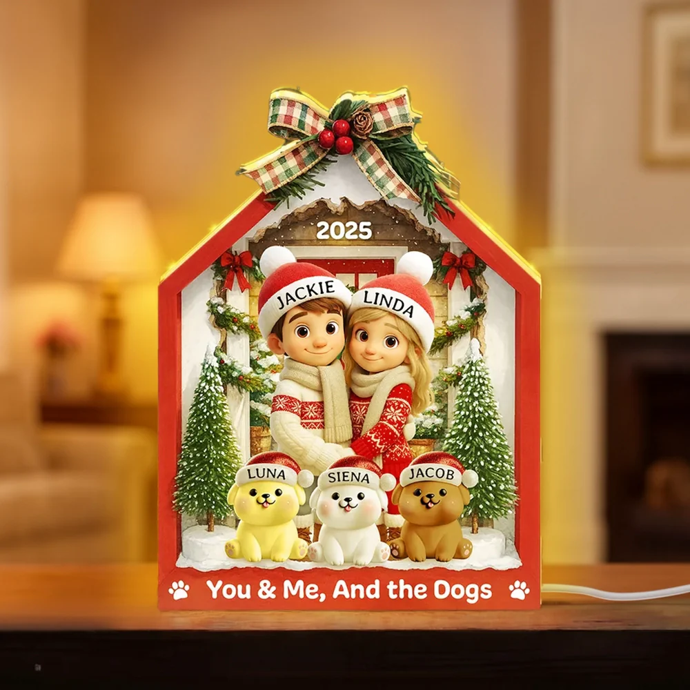 Acrylic Light Box with Couple & Pets Scene | Cozy Winter Holiday Decor, Perfect Gift for Lovers or Families - Image 2